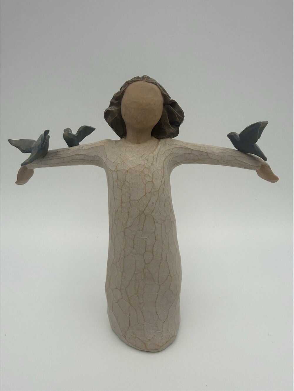 Willow Tree Happiness Angel Figurine with Blue Birds Resin Carvings Matte 2004
